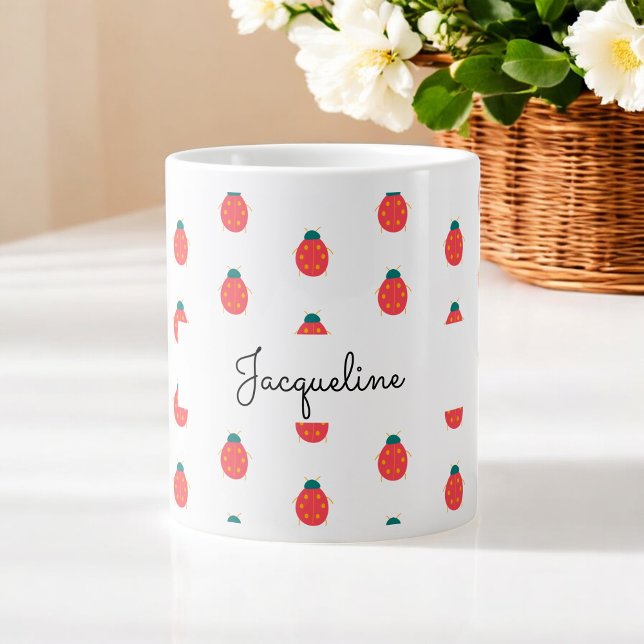 Red White Ladybug Nature Pattern Girly Large Coffee Mug (Creator Uploaded)