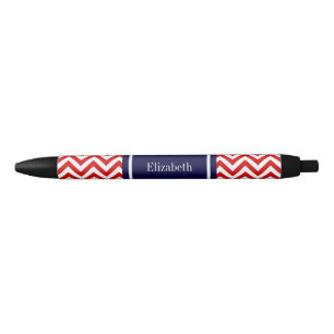 Red White LG Chevron Navy Blue Name Monogram Black Ink Pen