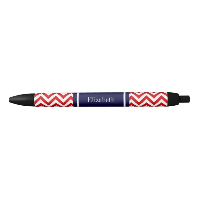 Red White LG Chevron Navy Blue Name Monogram Black Ink Pen (Front)