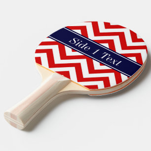 Red White LG Chevron Navy Blue Name Monogram Ping Pong Paddle