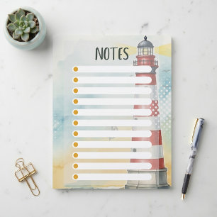 Red White Lighthouse Watercolor Note Paper Custom Letterhead