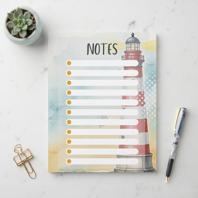 Red White Lighthouse Watercolor Note Paper Custom Letterhead (Sailing through your tasks.)