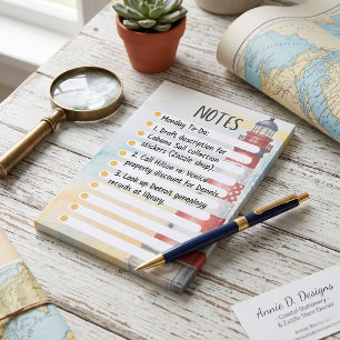 Red White Lighthouse Watercolor Post-it Notes