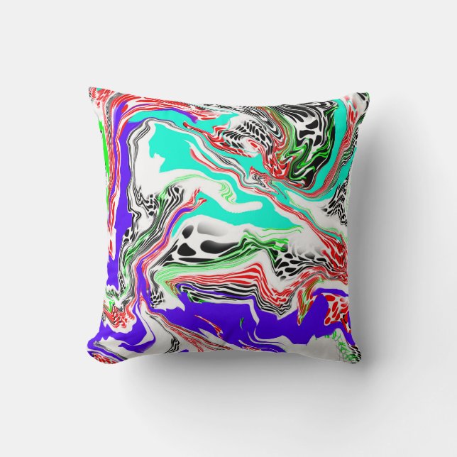 Red, White, Lime Green, Blue and Black Abstract  Cushion (Front)