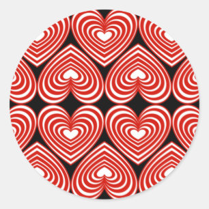 Red & White Lined Hearts Classic Round Sticker