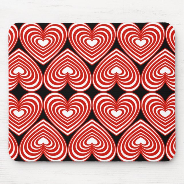 Red & White Lined Hearts Mouse Mat (Front)