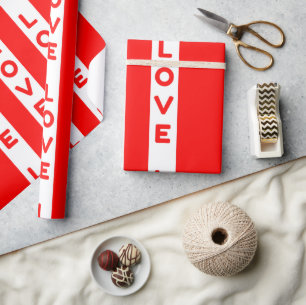 Red white lines love wrapping paper