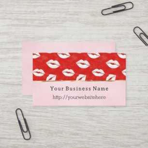 Red White Lips Kiss Pink Business name website Card