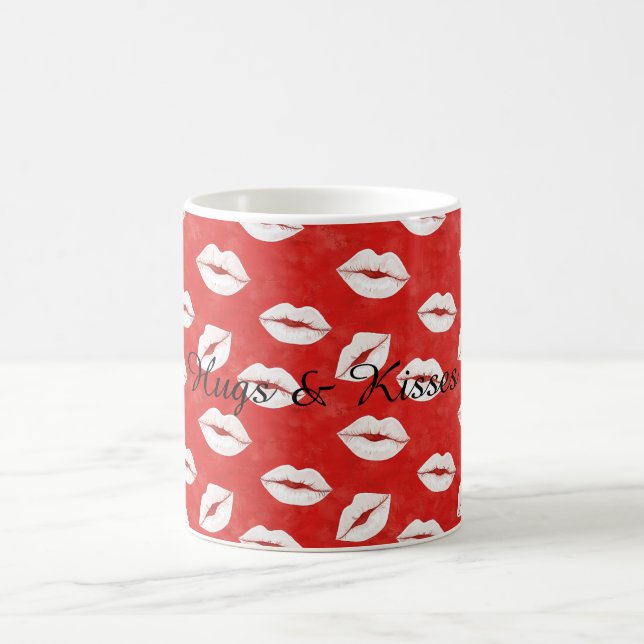 Red White Lips Kisses Valentine's Day Flirty Love Coffee Mug (Center)