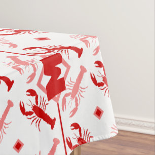 Red & White Lobster & Monogram   Coastal Sea Life Tablecloth