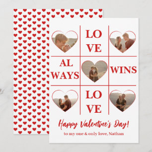 RED WHITE LOVE ALWAYS WINS TIC-TAC-TOE VALENTINES HOLIDAY CARD