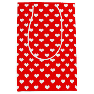 Red White Love Heart Pattern Design Medium Gift Bag