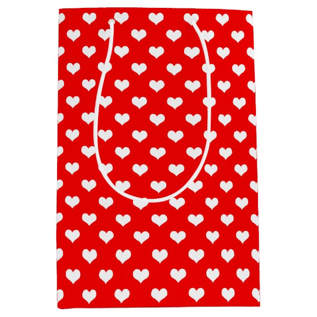 Red White Love Heart Pattern Design  Medium Gift Bag (Front)
