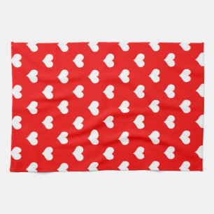 Red White Love Heart Pattern Design Tea Towel