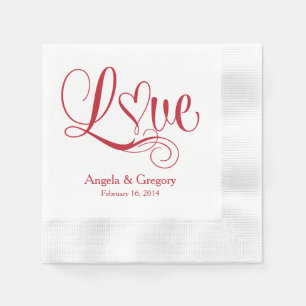 Red White Love Heart Personalised Wedding Napkin