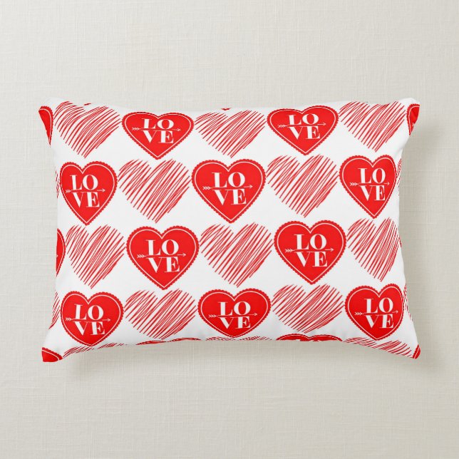 Red White Love Hearts  Decorative Cushion (Front)