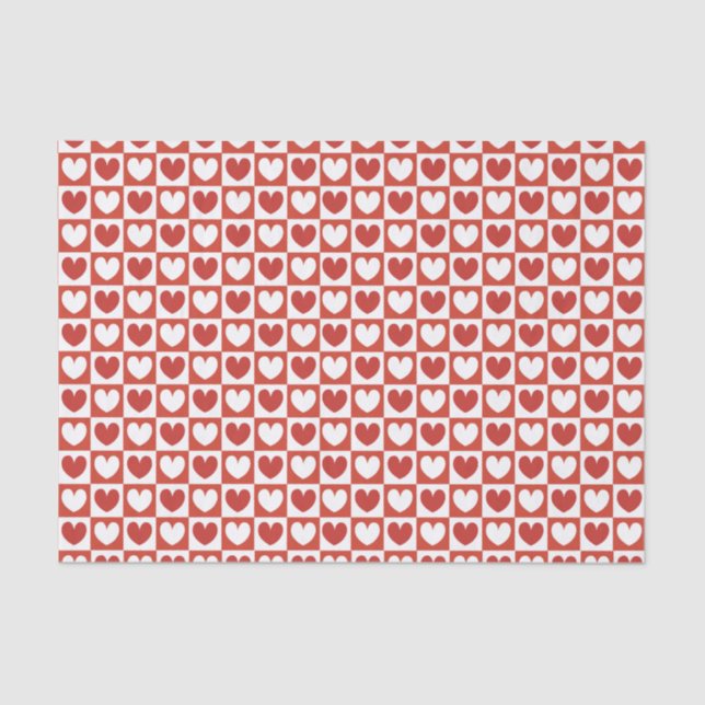 Red & White Love Hearts Valentine's Day Tissue Paper (Front)