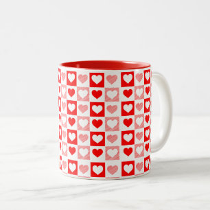 Red White Love hearts Valentine's Day Two-Tone Coffee Mug