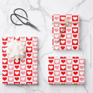 Red White Love hearts Valentine's Day Wrapping Paper Sheet