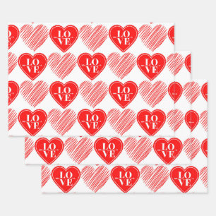 Red White Love Hearts Wrapping Paper Sheet