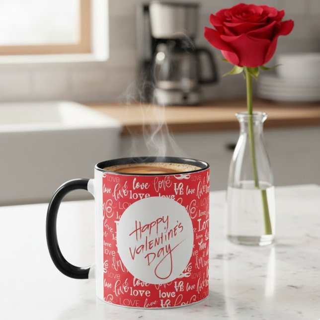 Red & White Love Typography Happy Valentine's Day Mug (Creator Uploaded)