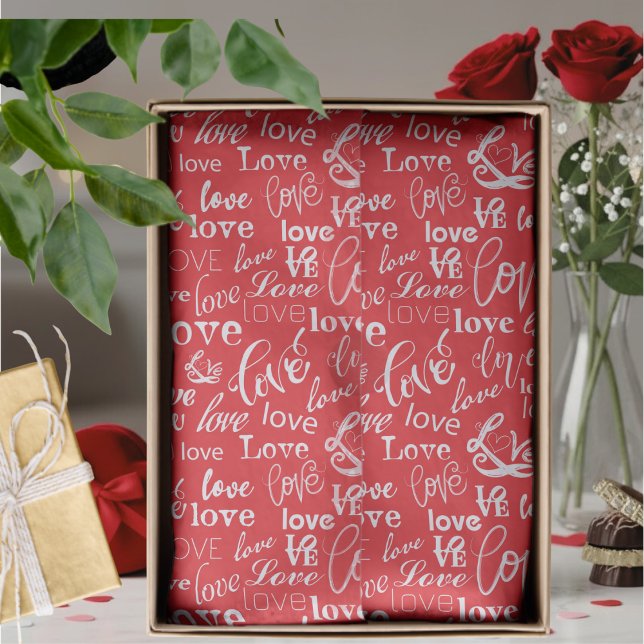 Red White Love Typography Valentine's Day Tissue Paper (Creator Uploaded)