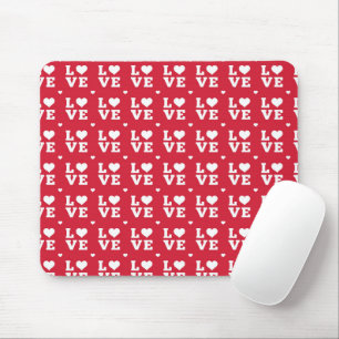 RED & WHITE LOVE WITH HEARTS MOUSE MAT