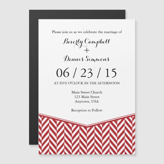 Red White Magnetic Herringbone Wedding Invite (Front/Back)