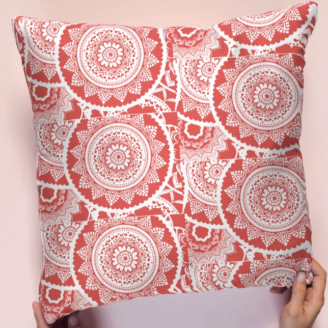Red & White Mandala Pattern Throw Pillow (Creator Uploaded)