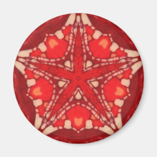 Red White Mandala Star Fractal Geometry Magnet