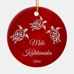 Red White Mele Kalikimaka Christmas Ceramic Tree Decoration