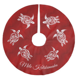 Red White   Mele Kalikimaka   Hawaiian Christmas  Brushed Polyester Tree Skirt