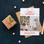 Red White Meowy Christmas 2 Cat Photos Christmas Holiday Card<br><div class="desc">New version of my popular Christmas card with Meowy Christmas written in red hand-lettered fonts,  decorated with cute cat ears and whiskers. Add two vertical photos of your cat or cats,  along with your names and the year.</div>
