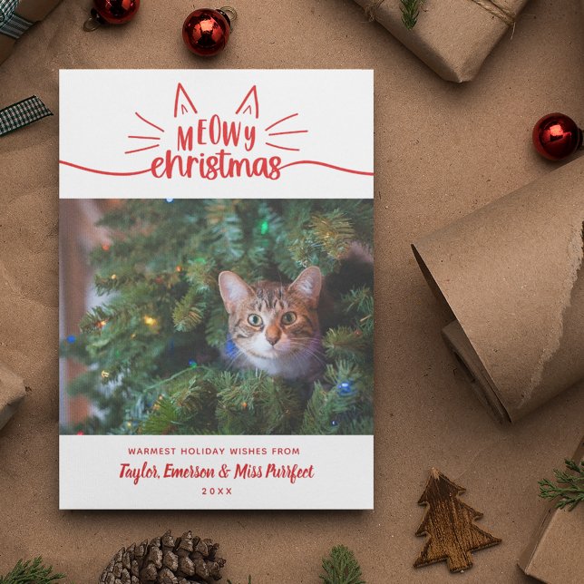 Red White Meowy Christmas - Cat Christmas Photo Holiday Card (Creator Uploaded)