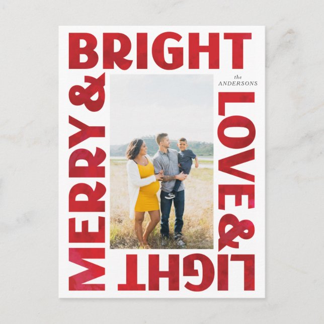 Red White Merry and Bright Love and Light Holiday Postcard (Front)