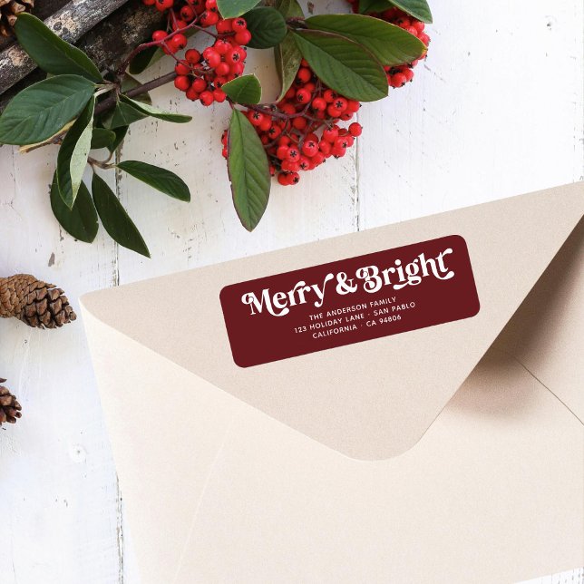 Red White Merry Bright Retro Xmas Return Address  (Creator Uploaded)