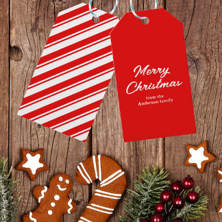 Red White Merry Christmas Custom Name Gift Tags