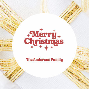 Red white Merry Christmas favor Classic Round Sticker