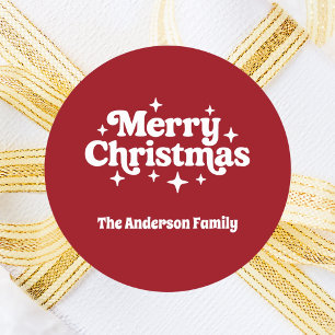 Red white Merry Christmas favour Classic Round Sticker