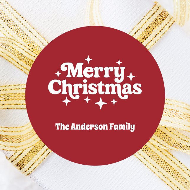 Red white Merry Christmas favour Classic Round Sticker (Creator Uploaded)