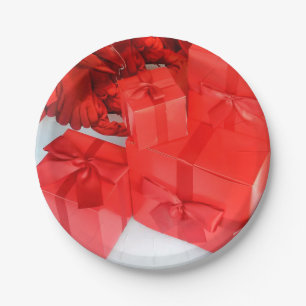 Red White Merry Christmas Gifts Paper Plates