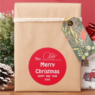 Red White Merry Christmas Happy New Year Classic Round Sticker
