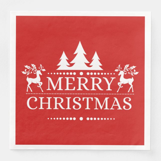 Red & White Merry Christmas Paper Napkins (Front)