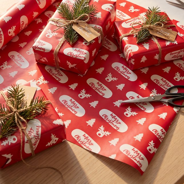 Red White Merry Christmas Pattern Wrapping Paper (Creator Uploaded)