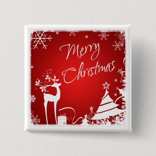 Red, White Merry Christmas Snowflakes Button (Front)
