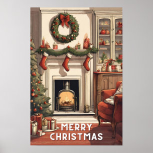 Red white Merry christmas vintage merriest modern Poster