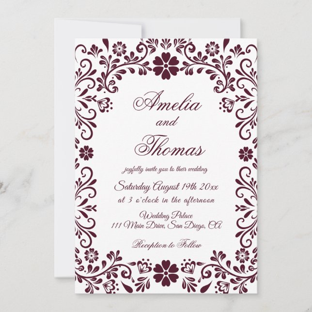 Red White Mexican Talavera Floral Wedding  Invitation (Front)