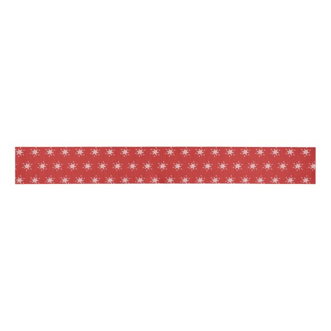 Red White Mini Snowflake Christmas Grosgrain Ribbon (Front)