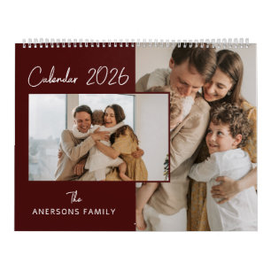 Red & White Minimalist Aesthetic Family Photo Calendar