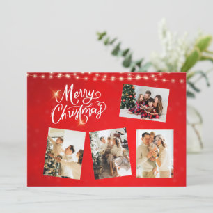 Red White Minimalist Merry Christmas Photo Collage Invitation